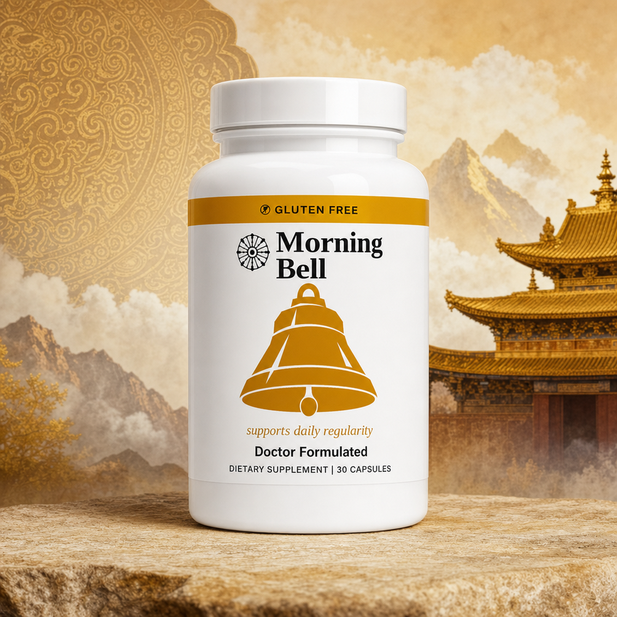 Morning Bell bottle — Tibetan-inspired daily regularity supplement by Myntavie