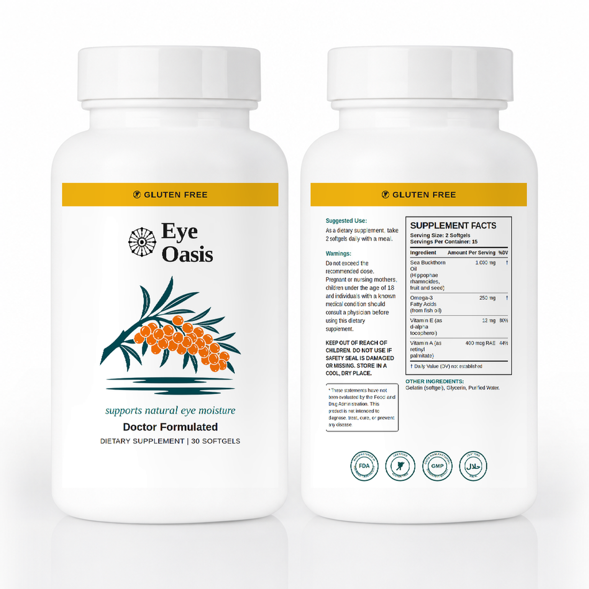 Eye Oasis front and back labels with Supplement Facts
